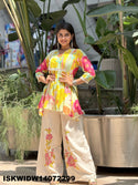 Printed Viscose Crepe Flared Top With Cotton Pant-ISKWIDW14072299