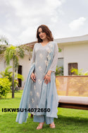 Embroidered Malmal Chanderi Kurti With Pant And Dupatta-ISKWSU14072650