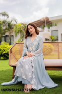 Embroidered Malmal Chanderi Kurti With Pant And Dupatta-ISKWSU14072650