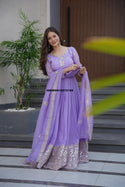 Embroidered Crush Georgette Gown With Embroidered Dupatta-ISKWGN14072199