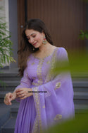 Embroidered Crush Georgette Gown With Embroidered Dupatta-ISKWGN14072199