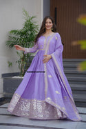Embroidered Crush Georgette Gown With Embroidered Dupatta-ISKWGN14072199