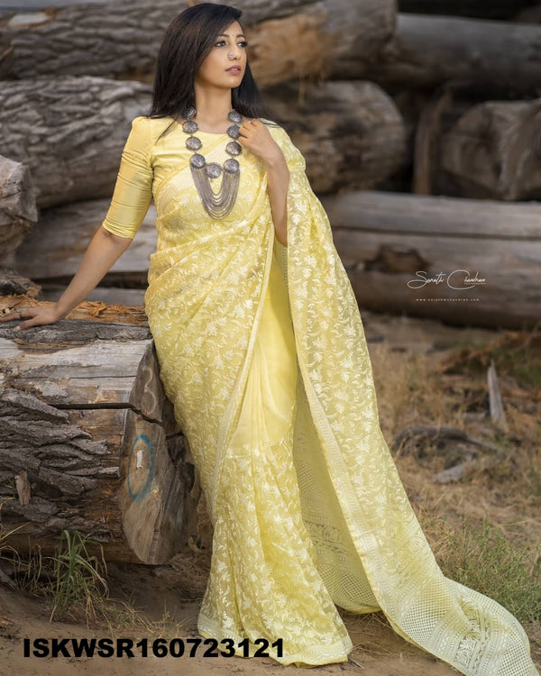 Chikankari Organza Saree With Blouse-ISKWSR160723121