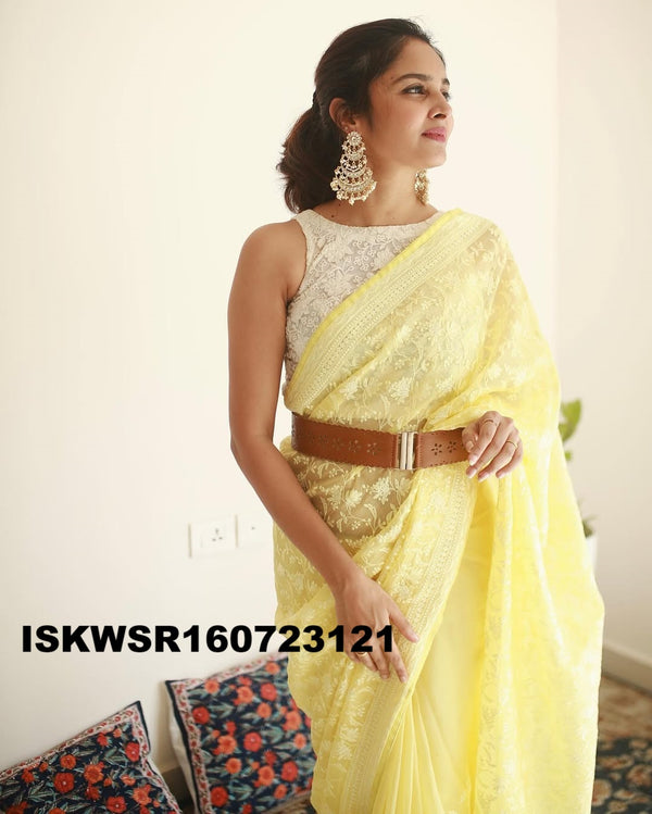 Chikankari Organza Saree With Blouse-ISKWSR160723121