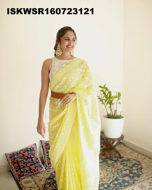 Chikankari Organza Saree With Blouse-ISKWSR160723121