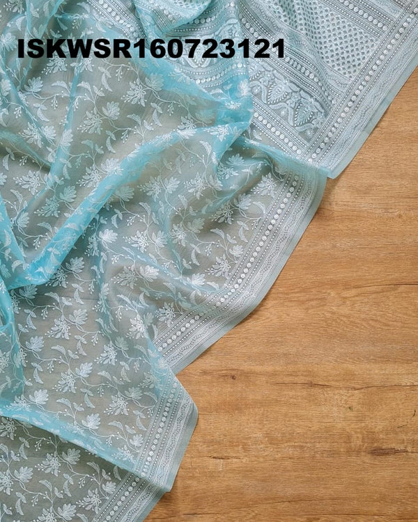 Chikankari Organza Saree With Blouse-ISKWSR160723121