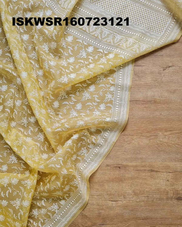 Chikankari Organza Saree With Blouse-ISKWSR160723121