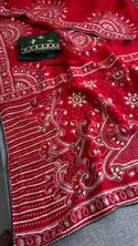 Embroidered Munga Silk Saree With Blouse-ISKWSR160723122