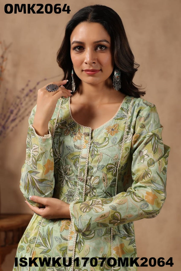 Floral Printed Malmal Front Slit Kurti With Palazzo-ISKWKU1707OMK2064