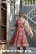 Embroidered Rayon Anarkali Kurti With Pant And Printed Dupatta-ISKWSU1707OMK1736