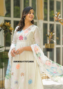 Embroidered Malmal Chanderi Kurti With Pant And Organza Dupatta-ISKWSU17072900