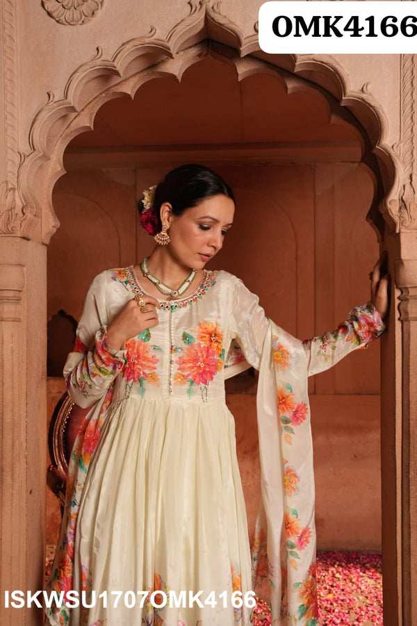 Digital Printed Crepe Anarkali Kurti With Shantoon Pant And Dupatta-ISKWSU1707OMK4166