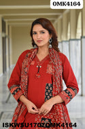 Cotton Kurti With Ajrakh Printed Afghani Pant And Dupatta-ISKWSU1707OMK4164