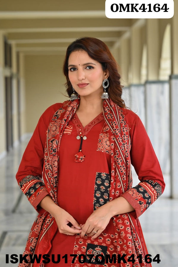 Cotton Kurti With Ajrakh Printed Afghani Pant And Dupatta-ISKWSU1707OMK4164