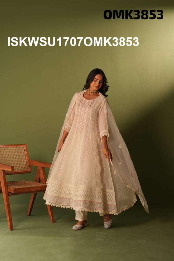 Embroidered Organza Anarkali Kurti With Pant And Dupatta-ISKWSU1707OMK3853