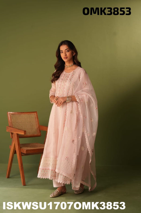 Embroidered Organza Anarkali Kurti With Pant And Dupatta-ISKWSU1707OMK3853