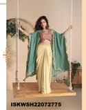 Embroidered Chinon Silk Crop Top With Sharara And Shrug-ISKWSH21072775