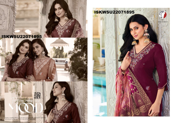 Embroidered Dola Silk Kurti With Silk Pant And Jacquard Dupatta-ISKWSU21071895