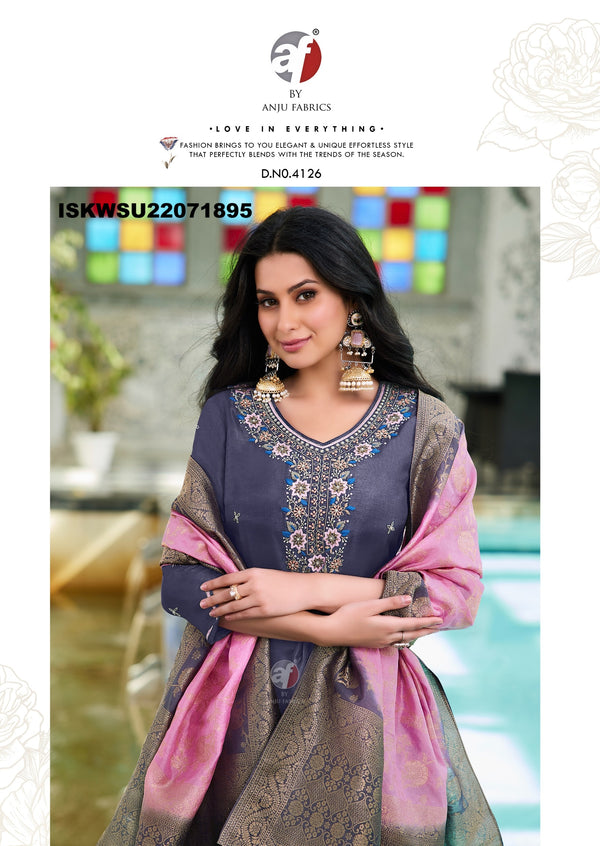 Embroidered Dola Silk Kurti With Silk Pant And Jacquard Dupatta-ISKWSU21071895