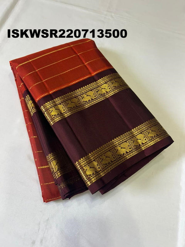 Kanchipuram Handloom Silk Saree With Contrast Blouse-ISKWSR220713500