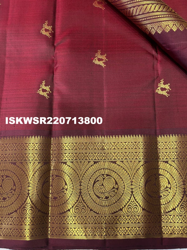 Kanchipuram Handloom Silk Saree With Contrast Blouse-ISKWSR220713800