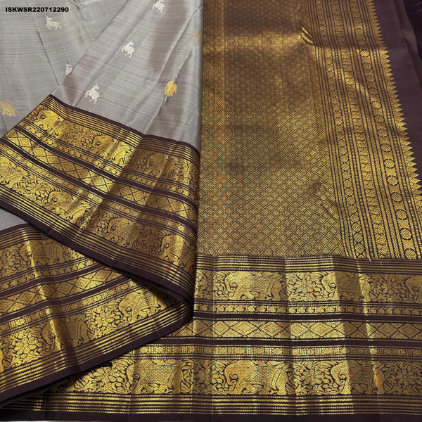 Kanchipuram Handloom Silk Saree With Vintage Blouse-ISKWSR220712290