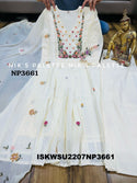 Self Weaved Malmal Cotton A-Line Kurti With Cotton Pant And Hand Printed Chiffon Dupatta-ISKWSU2207NP3661