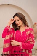 Embroidered Maslin Silk Anarkali Kurti With Pant And Zari Weaved Organza Dupatta-ISKWSU2207NP3691