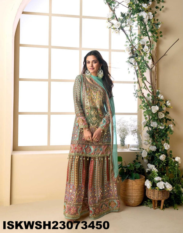 Printed Viscose Crepe Silk Kurti With Sharara And Dupatta-ISKWSH23073450