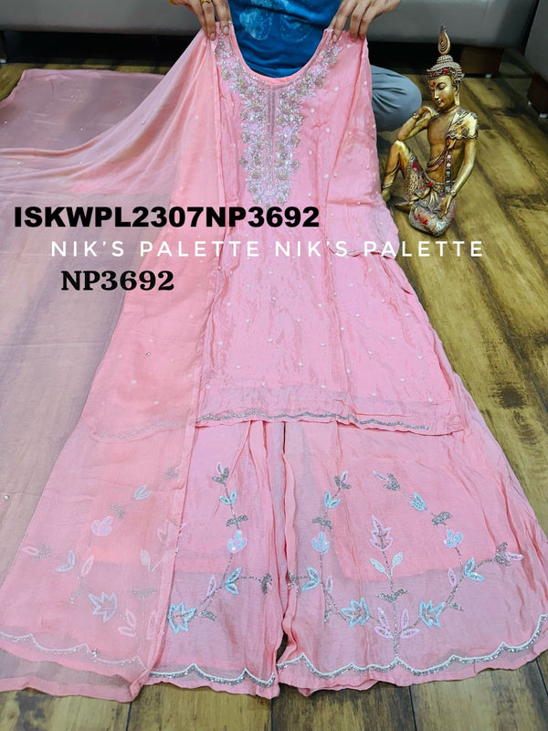Embroidered Chinon Silk Kurti With Palazzo And Dupatta-ISKWPL2307NP3692