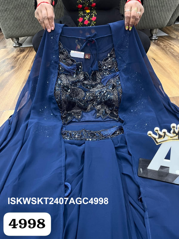 Embroidered Georgette Skirt With Crop Top And Shrug-ISKWSKT2407AGC4998