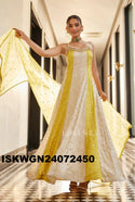 Embroidered Silk Gown With Organza Dupatta-ISKWGN24072450