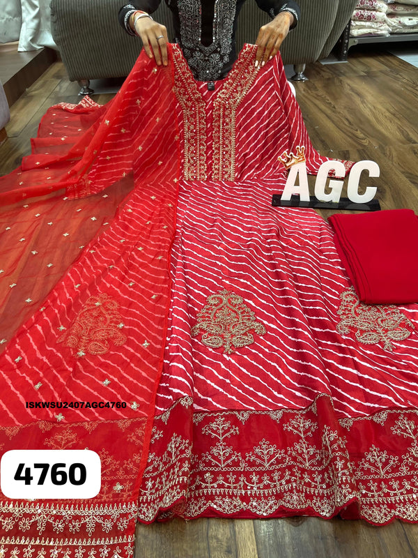 Lehariya Printed Chinon Silk Anarkali Kurti With Chinon Pant And Organza Dupatta-ISKWSU2407AGC4760