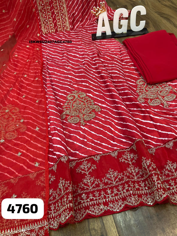 Lehariya Printed Chinon Silk Anarkali Kurti With Chinon Pant And Organza Dupatta-ISKWSU2407AGC4760