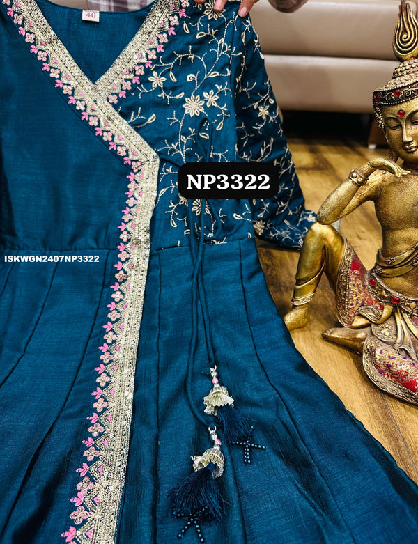 Embroidered Chinon Silk Gown With Banarasi Silk Dupatta-ISKWGN2407NP3322