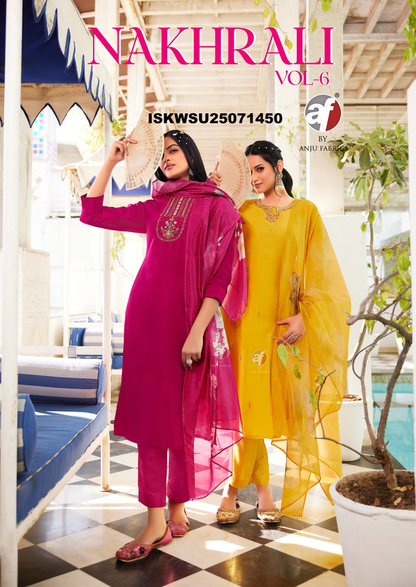 Embroidered Modal Silk Kurti With Pant And Digital Printed Organza Dupatta-ISKWSU25071450