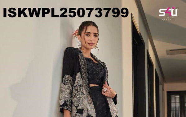 Silk Palazzo With Crop Top And Embroidered Blazer-ISKWPL25073799