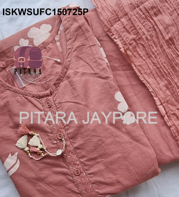 Sequined Cotton Kurti With Pant And Crushed Dupatta-ISKWSUFC150725M/FC150725G/FC150725P