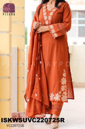 Embroidered Cotton Kurti With Pant And Dupatta-ISKWSUVC220725R