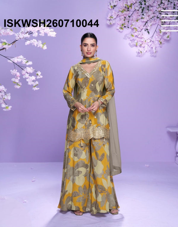 Printed Chinon Silk Kurti With Sharara And Net Dupatta-ISKWSH260710044