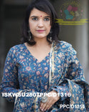 Hand Block Printed Cotton Anarkali Kurti With Pant And Chanderi Silk Dupatta-ISKWSU2807PPC/D1316