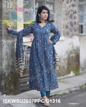 Hand Block Printed Cotton Anarkali Kurti With Pant And Chanderi Silk Dupatta-ISKWSU2807PPC/D1316