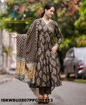 Ajrakh Printed Cotton Anarkali Kurti With Pant And Malmal Cotton Dupatta-ISKWSU2807PPC/D1813