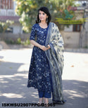 Kalamkari Printed Cotton Anarkali Kurti With Pant And Block Printed Malmal Cotton Dupatta-ISKWSU2907PPC/D1965