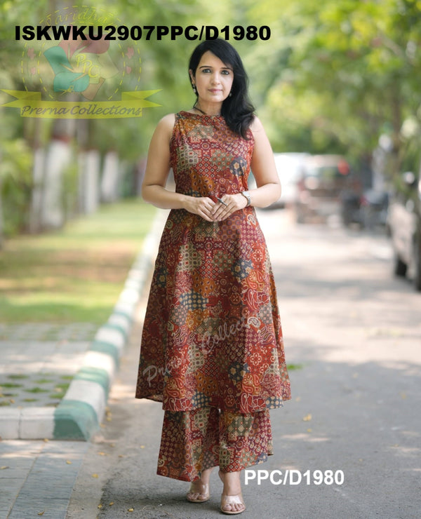 Ajrakh Printed Cotton A-Line Kurti With Palazzo-ISKWKU2907PPC/D1980