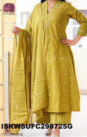 Ikkat Printed Cotton Kurti With Striped Pant And Dupatta-ISKWSUFC050725P/FC290725G