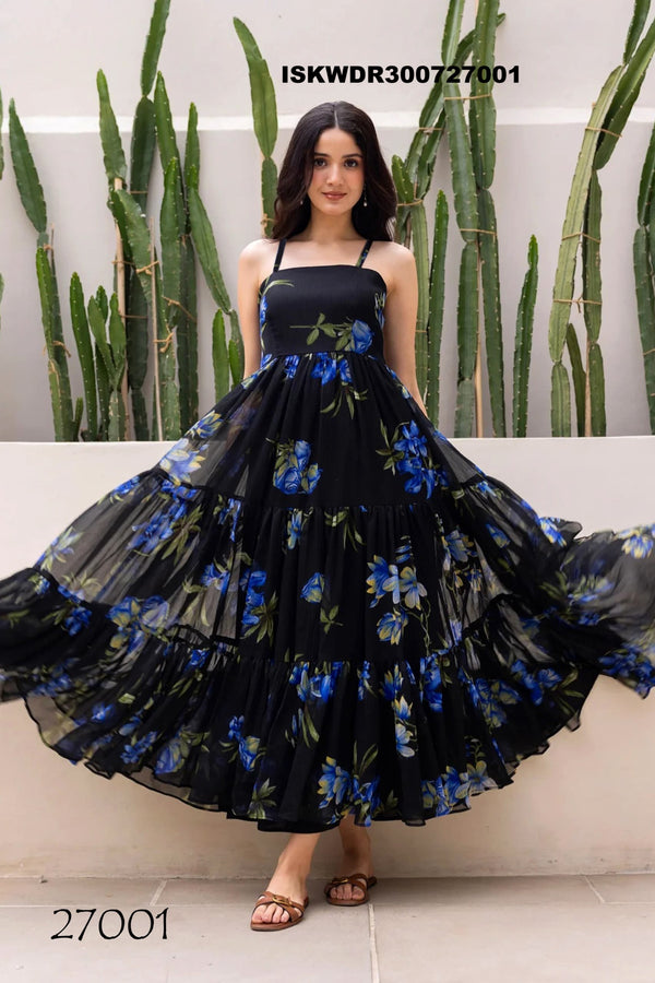 Digital Printed Georgette Dress-ISKWDR300727001