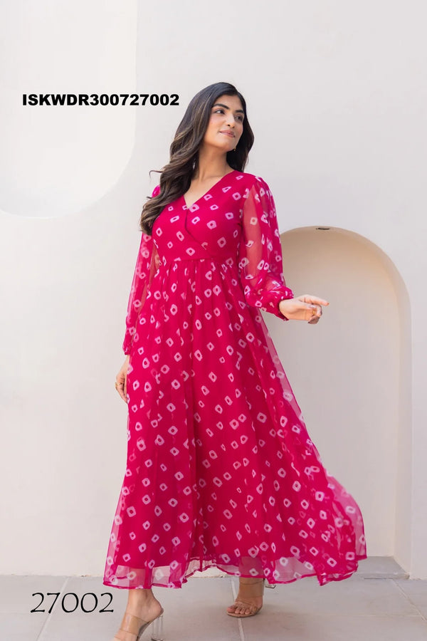 Digital Printed Georgette Dress-ISKWDR300727002