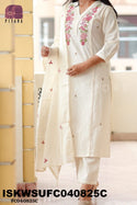 Embroidered Cotton Kurti With Pant And Dupatta-ISKWSUFC040825C