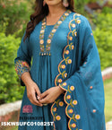 Embroidered Malmal Chanderi Kurti With Silk Pant And Dupatta-ISKWSUFC010825C/FC010825T
